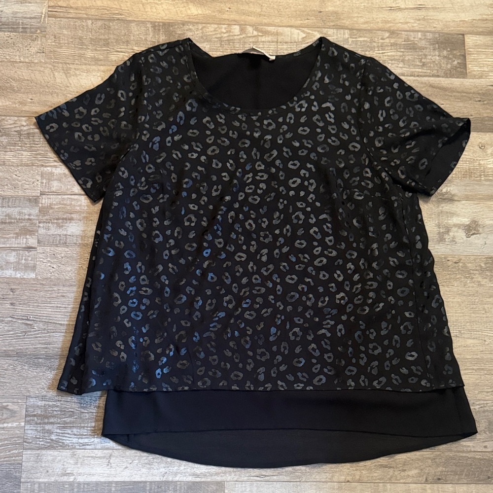 Michael Kors Black Leopard Print Short Sleeve Top size M - Picture 7 of 10